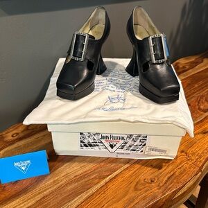 John Fluevog Black Heels with Bold Buckle